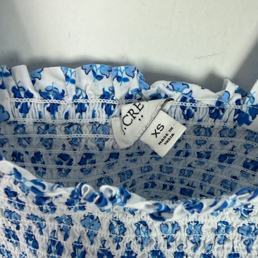 J. Crew Factory Smocked Tie-Shoulder Tank Top White Blue Size XS EUC - Picture 5 of 9